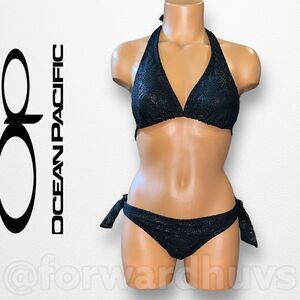 Ocean Pacific OP Black with Shimmering Colors String Bikini Juniors Small Size 3